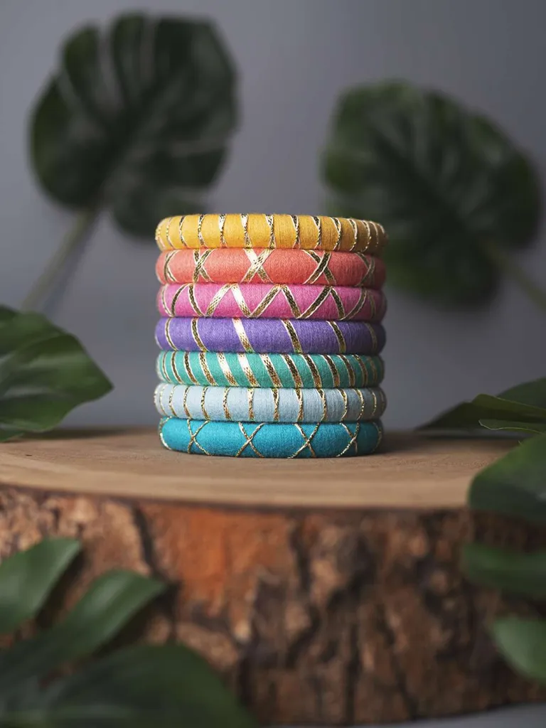 Divya Multicolour Light Golden Gotapatti Handmade Thread Bangles - Pastel Shades